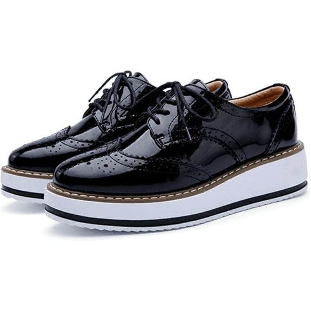 Women's Platform Lace-Up Wingtips Square Toe Oxfords Shoe  Size 10 (43)